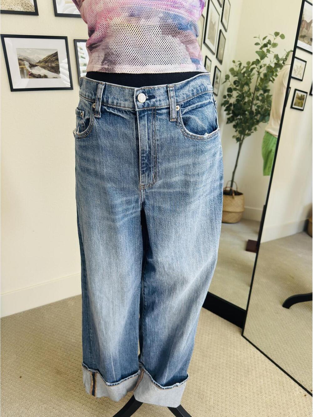 Daze Denim Tough Love High Rise Wide Leg Cuffed Jeans Size 28